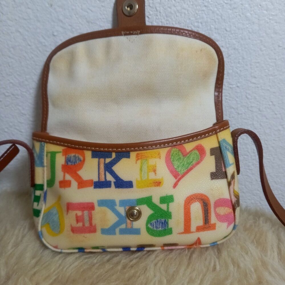 Dooney & Bourke Graffiti Bag Rare Vintage Rainbow Yellow Leather Crossbody - Picture 8 of 10